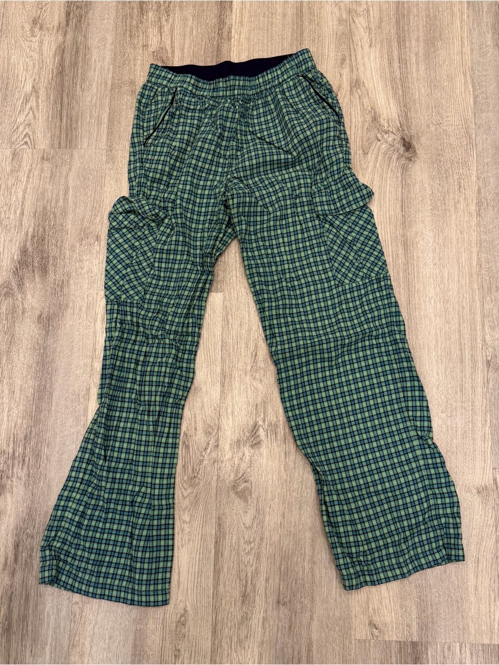 Aerie‎ Green Plaid Cargo Pants XS Drawstring Wide Leg Utility Pants